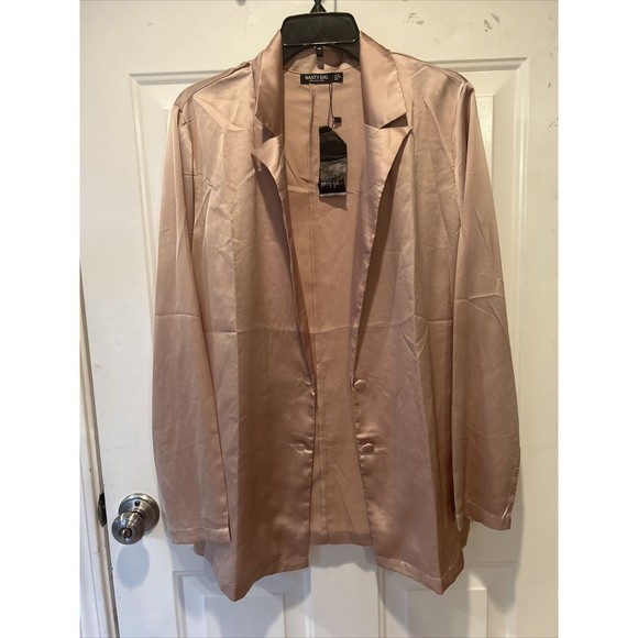 Nasty Gal Women’s Gold Long Sleeve Button fBlazer Top Silky Cardigan blazer US8 - Picture 1 of 9